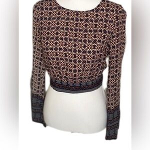 Ellie & Kate Boho Print Festival Wear Cropped Open Back Tie Blouse – Size Small